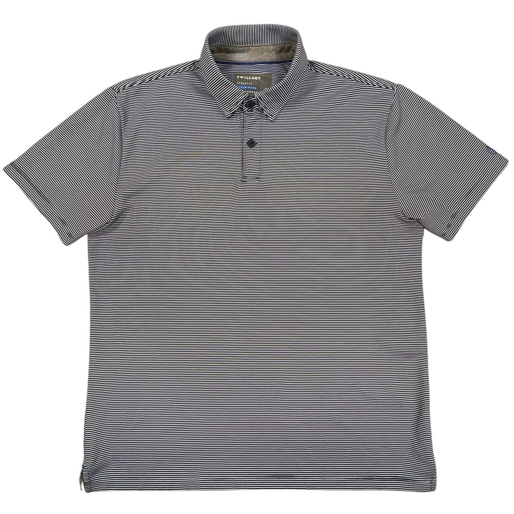 Twillory Polo Shirt Mens L Navy Blue Striped Performance Athleisure Short Sleeve